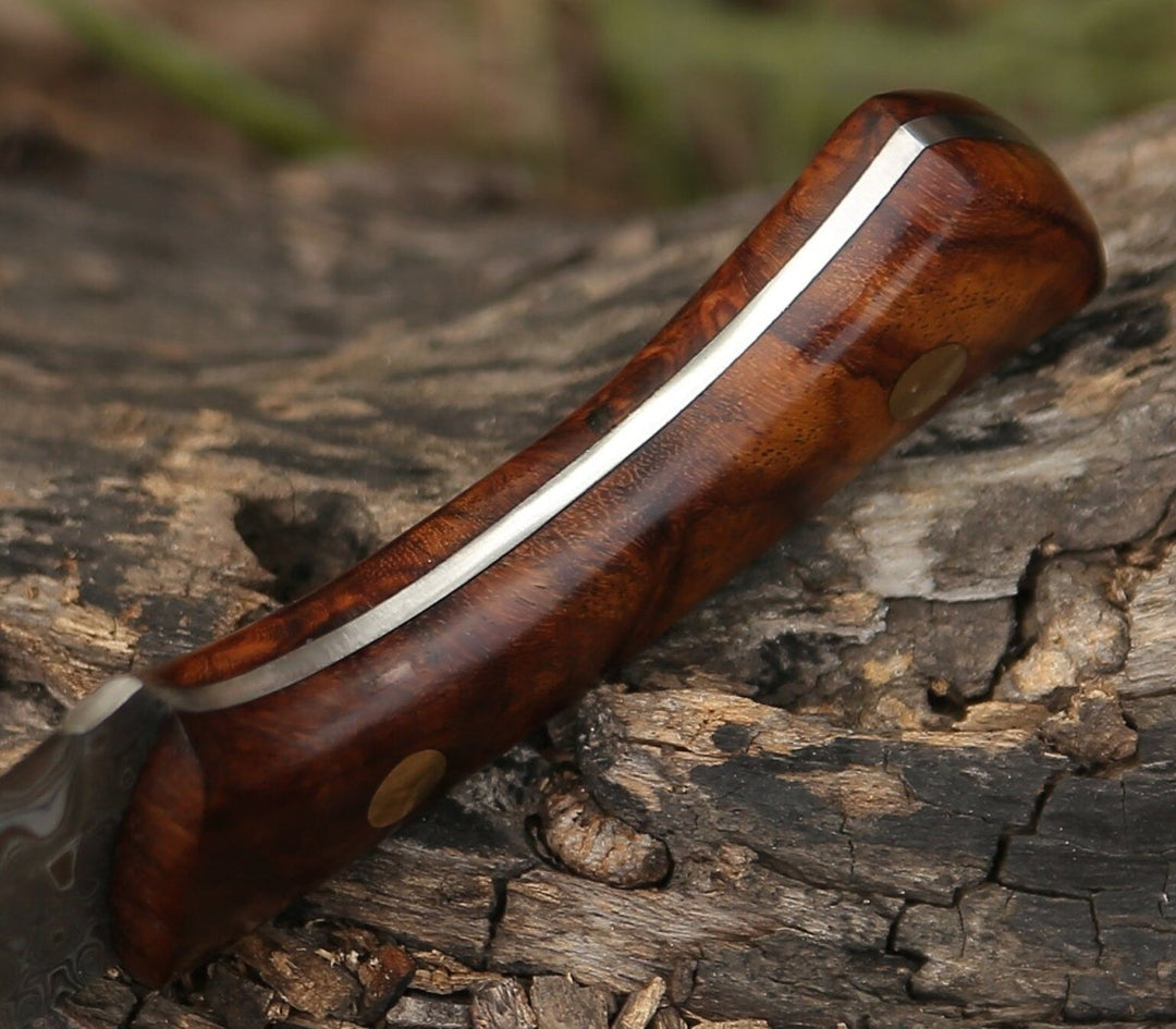 Virtue Damascus Hunting Knife Fixed Blade with Exotic Rose Wood Handle - Shokunin USA