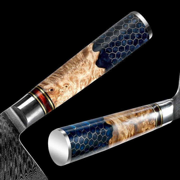 Cleaver knives - Yamato VG10 Damascus Cleaver Knife with Exotic Olive Wood &amp; Honeycomb Composite Handle - Shokunin USA