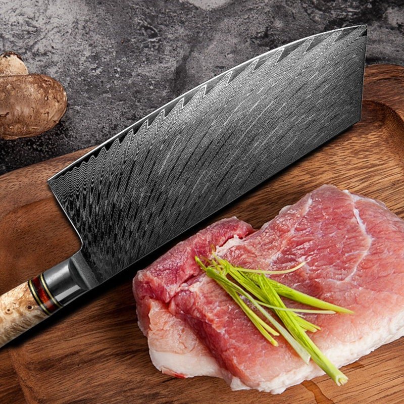 Cleaver knives - Yamato VG10 Damascus Cleaver Knife with Exotic Olive Wood &amp; Honeycomb Composite Handle - Shokunin USA