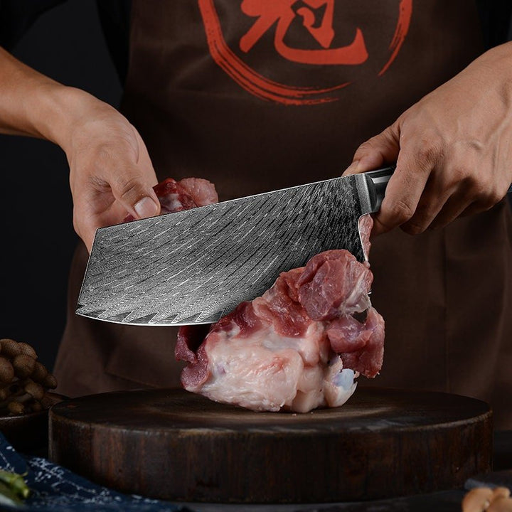 Cleaver knives - Yamato VG10 Damascus Cleaver Knife with Exotic Olive Wood &amp; Honeycomb Composite Handle - Shokunin USA