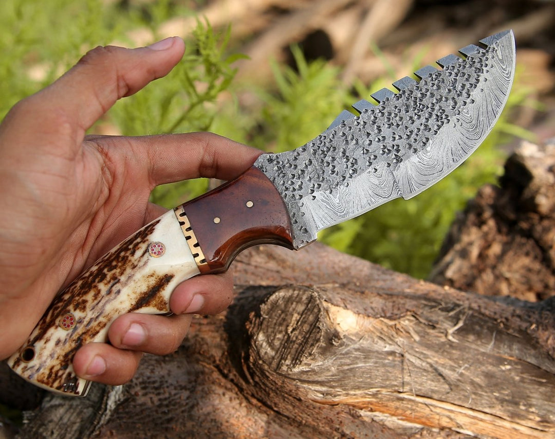 Zeus Tracker Knife with Antler &amp; Rose wood Handle - Shokunin USA